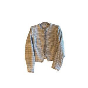 Calvin Klein women’s blue black and white French short tweed jacket size 6